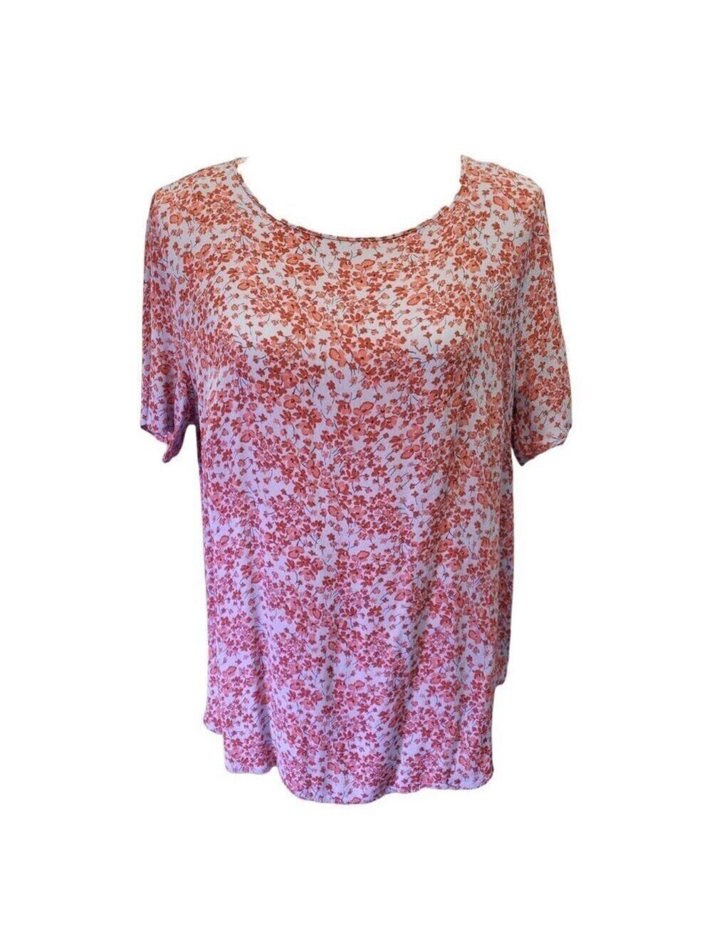 H & M Womens Short Sleeve Blue & Pink Floral Print Blouse 12